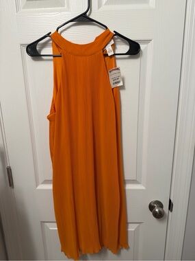 Japna Bright Orange Ribbed Halter Mini Dress
